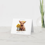 Highland Koe Zonnebloempememmer Gevouwen Opmerking Notitiekaartje (Voorkant)