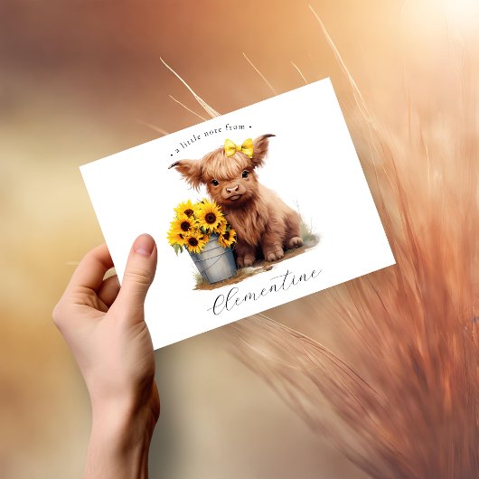 Highland Koe Zonnebloempememmer Gevouwen Opmerking Notitiekaartje