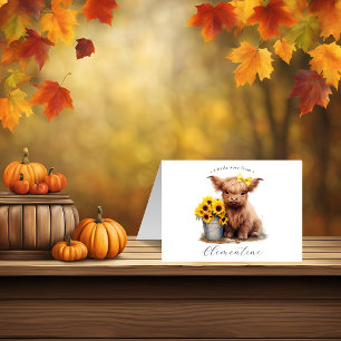 Highland Koe Zonnebloempememmer Gevouwen Opmerking Notitiekaartje