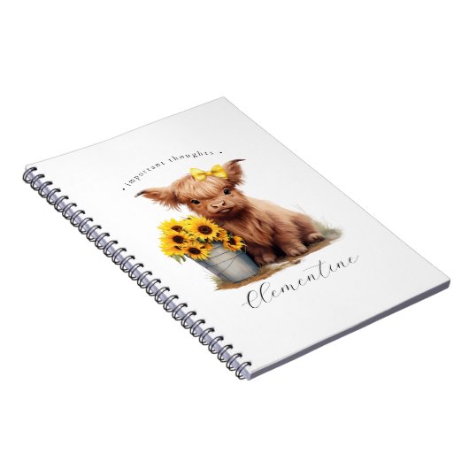 Highland Koe zonnebloempememmer Notitieboek (Rechterzijde)
