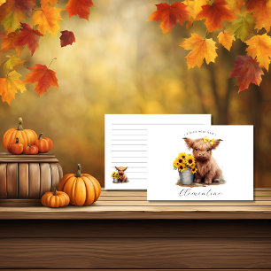 Highland Koe zonnebloempememmer Notitiekaartje