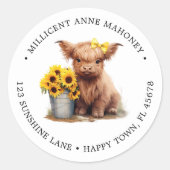 Highland Koe Zonnebloempememmer Ronde Adreslabel Sticker (Voorkant)