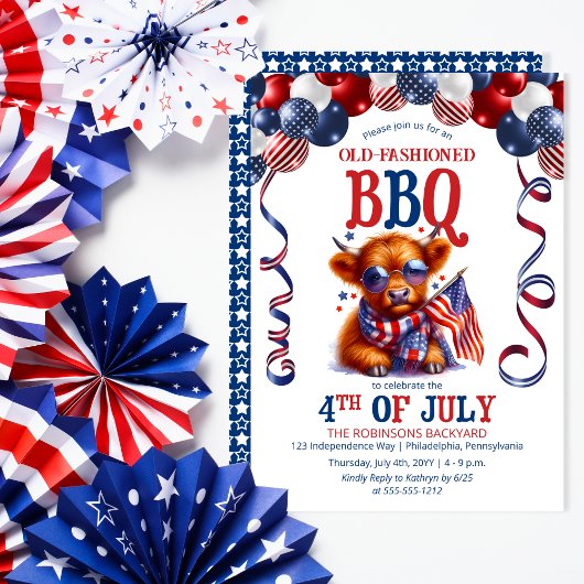 Highland Koe | Zonnebril 4 juli BBQ Party Kaart