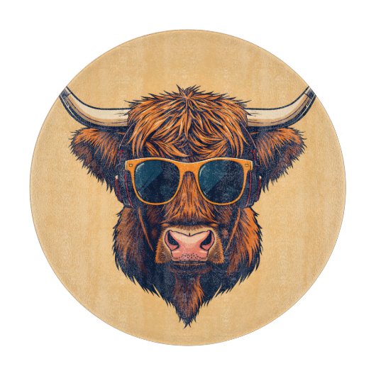 Highland Koe Zonnebril Funky Schots Snijplank (Voorkant)