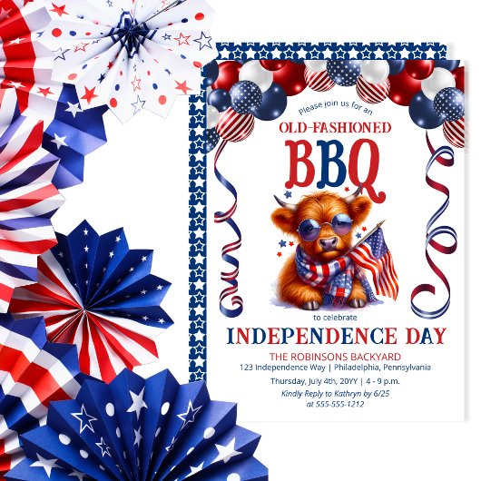 Highland Koe zonnebril Independence Day BBQ Party Kaart