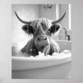 Highland Koe zwart-wit badkamer Afbeelding Poster (Voorkant)