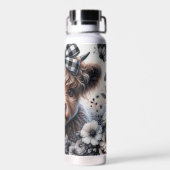 Highland Koe Zwart Wit Plaid Bloemen Rustiek Waterfles (Achterkant)