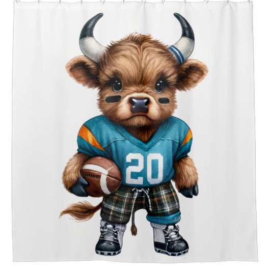 Highland Koeien en Football Douchegordijn (Voorkant)