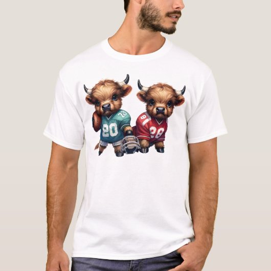 Highland Koeien en Football T-shirt (Voorkant)