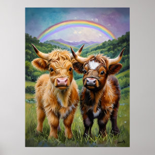 Highland Koeien en Rainbow Nursery Art Poster