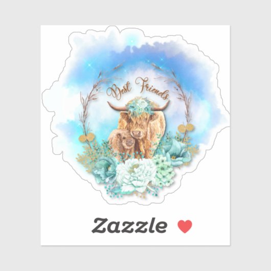 Highland Koeien Floral Sticker (Vel)