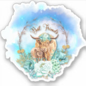 Highland Koeien Floral Sticker (Voorkant)