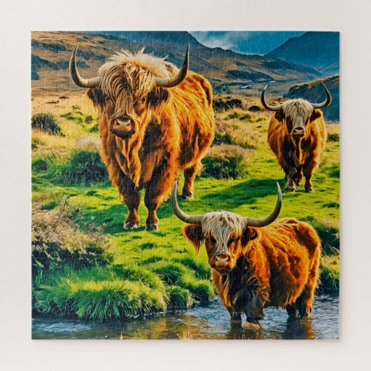 Highland Koeien in een sereen landschap Legpuzzel (Verticaal)