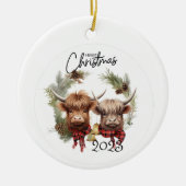 Highland Koeien Kerst Keramisch Ornament (Voorkant)