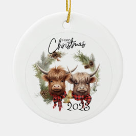 Highland Koeien Kerst Keramisch Ornament