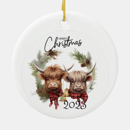 Highland Koeien Kerst Keramisch Ornament (Achterkant)