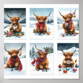 Highland Koeien met Kerstmis Poster