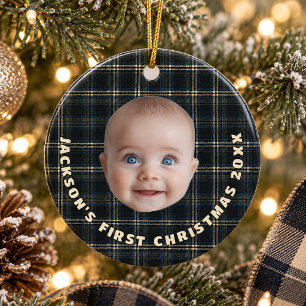 Highland Lodge Navy Schotlandse Ruit Baby Eerste K Keramisch Ornament