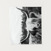 Highland Longhorn Koe Black en White Rustic Boho Wandkleed (Voorkant)