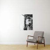 Highland Longhorn Koe Black en White Rustic Boho Wandkleed (In situ)