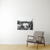 Highland Longhorn Koe Black en White Rustic Boho Wandkleed (In Situ (horizontaal))