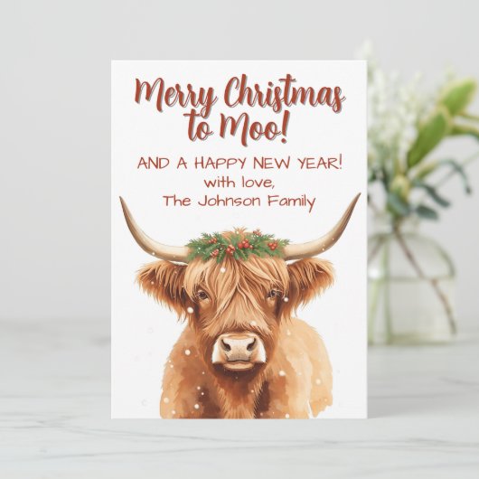 Highland Miniature Cow Festive Christmas Greenery Kaart (Staand voorkant)