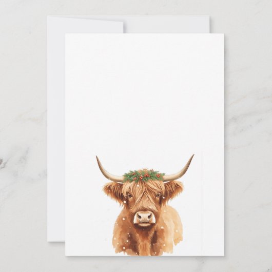 Highland Miniature Cow Festive Christmas Greenery Kaart (Achterkant)
