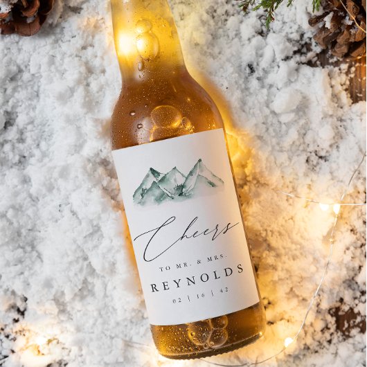 Highland |  Mountain Watercolor Wedding Bier Etiket