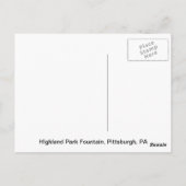 HIghland Park Fountain, Pittsburgh, PA Briefkaart (Achterkant)