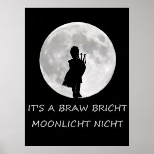 Highland Piper in Bright Moon Poster