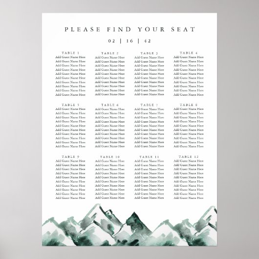Highland Printable Mountain Wedding Seating Chart Poster (Voorkant)