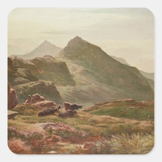 Highland scène vierkante sticker (Voorkant)