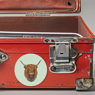 Highland Schotse Koe Paarse Keltische Knoop Werk Ronde Sticker