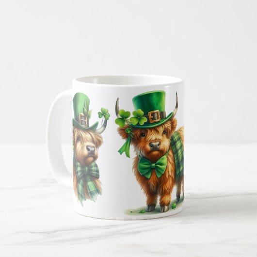 Highland Schotse koe St. Patrick's Day grappig cad Koffiemok (Voorkant links)