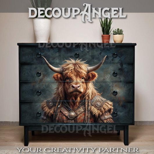 Highlander Viking Warrior Bull - Decoupage - Tissuepapier