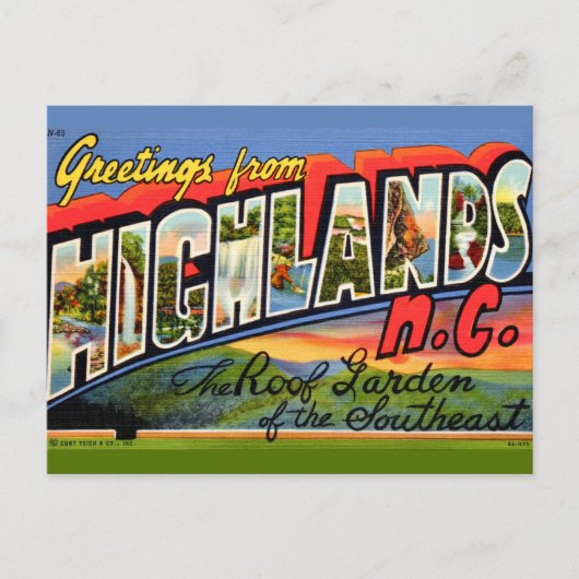 Highlands NC Retro Ansichtkaart Briefkaart (Voorkant)