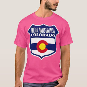 Highlands Ranch Colorado Retro Flag Shield Blauw T-shirt