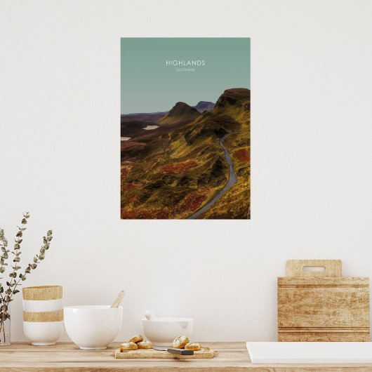 Highlands, Scotland Travel Illustration Poster (Keuken)