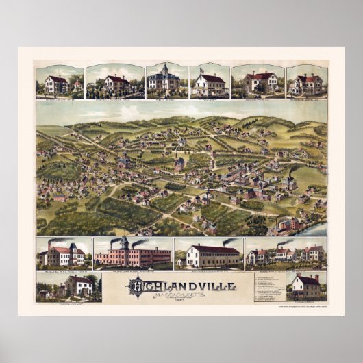 Highlandville, MA Panoramic Map - 1887 Poster (Voorkant)