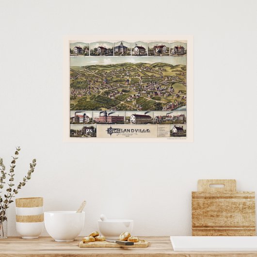 Highlandville, MA Panoramic Map - 1887 Poster (Keuken)