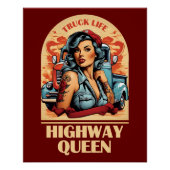 Highway Queen  Illustratie - Trucking Meisje Perfect Poster (Voorkant)