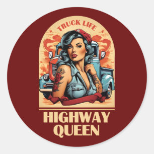Highway Queen  Illustratie - Trucking Meisje Ronde Sticker