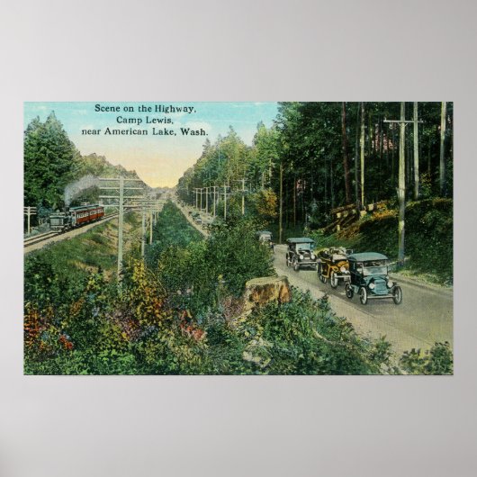 Highway Scene bij Amerikaans meer Poster (Voorkant)