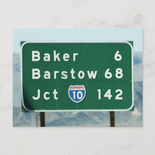 Highway Sign - Miles naar Baker & Barstow Briefkaart (Voorkant)