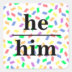 Hij besprenkelt hem pastel regenboog voornaamwoord vierkante sticker