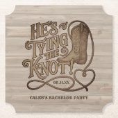 Hij bindt de knoop cowboy boot vrijgezellenfeest kartonnen onderzetters (Voorkant)