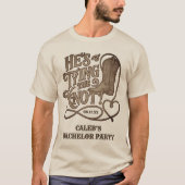 Hij bindt de knoop Western cowboy vrijgezellenfees T-shirt (Voorkant)