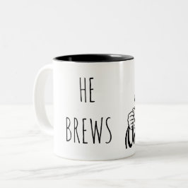 Hij Brouwt Koffiemok 11 oz. Tweekleurige Koffiemok