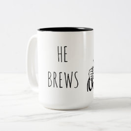 Hij Brouwt Koffiemok 15 oz. Tweekleurige Koffiemok