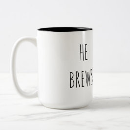 Hij Brouwt Koffiemok 15 oz. Tweekleurige Koffiemok